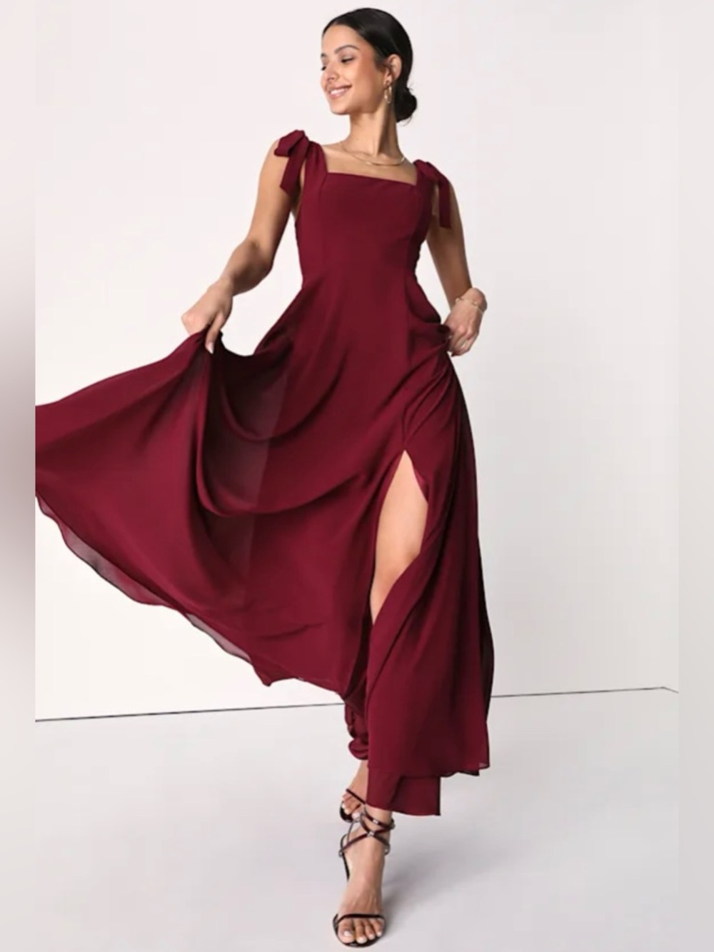 Lulus Love Me Forever Burgundy Square Neck Maxi Dress 1X NWT